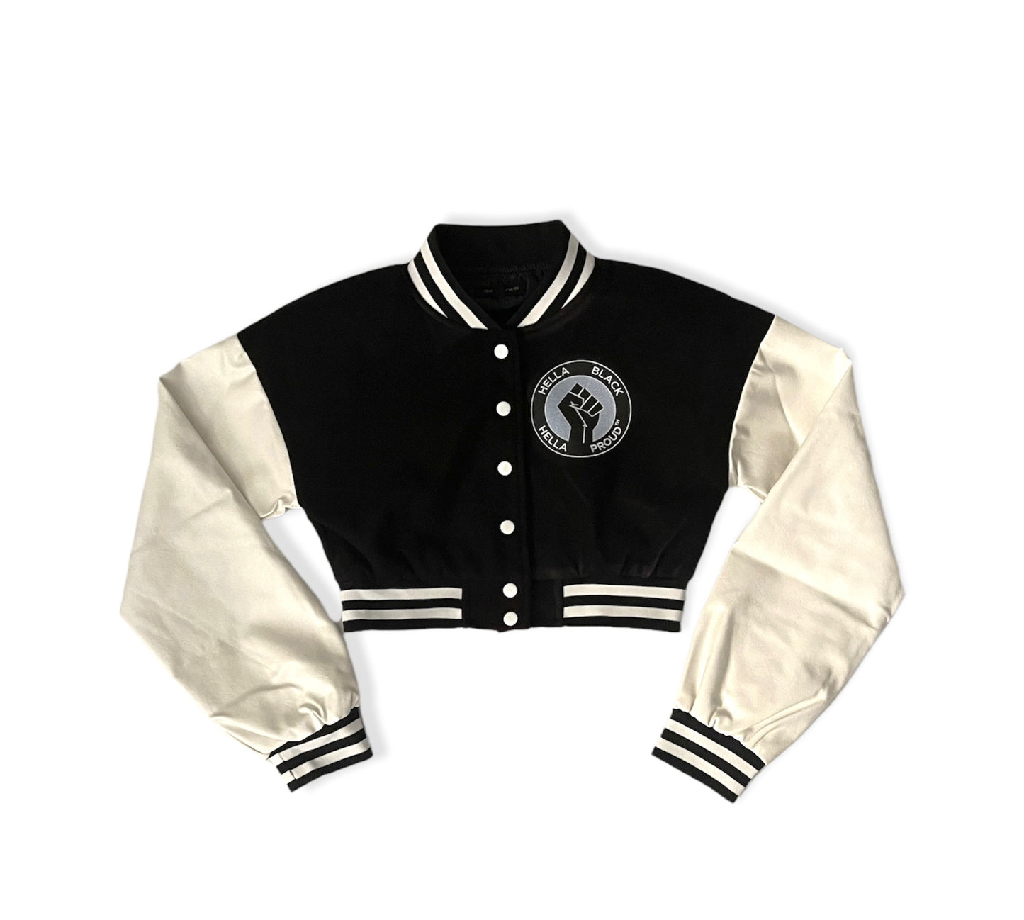 Hella Black Hella Proud Cropped Varsity Jacket (Sample Item)
